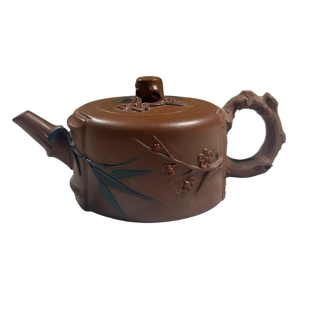 Vintage Yixing Zisha Clay Teapot Three Friends of Winter Pine Bamboo Plum 6.5in